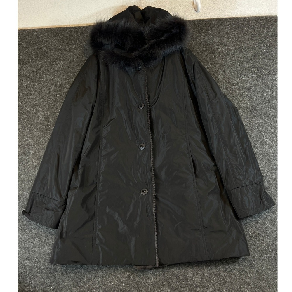 Blue Duck Coat Womens XL Black Lined Parka Fox Fur Trim Hooded Jacket Gorpcore